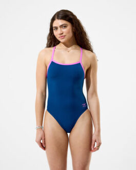 SPEEDO – Costume allenamento da donna con schiena scoperta – colore BLU/ROSA – NOVITA’